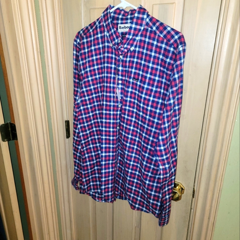 NWT Mens SZ M Barbour Plaid Shirt Red Navy Preppy Dadcore